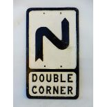 A rectangular cast aluminium road sign for Double Corner, made by Needham of Stockport, 12 x 21".