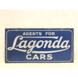 A rare Lagonda Cars double sided Agency enamel sign, 24 x 12".