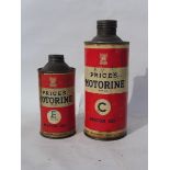 A Price's Motorine 'C' Grade quart can and a similar pint can.