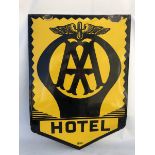 An AA Hotel enamel sign by BB Kent, London, with good gloss, 22 x 31".