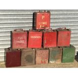 Ten assorted two gallon petrol cans.