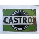 A Wakefield Castrol Motor Oil rectangular enamel sign, 30 x 20".