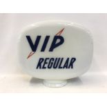 A VIP Regular glass petrol pump globe by Hailware, in very good condition except two minor chips