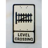 A rectangular cast aluminium road sign - Level Crossing, by Needham of Stockport, 12 x 21".