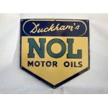 A Duckham's NOL Motor Oils shaped enamel sign, 13 x 17".