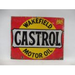 A Wakefield Castrol Motor Oil double sided enamel sign by Bruton of Palmers Green, lacking hanging