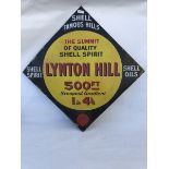 A Shell 'Famous Hills' lozenge shaped enamel sign for Lynton Hill, with some older restoration, 42 x