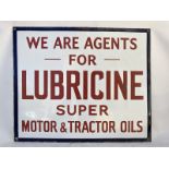 A Lubricine Super Motor and Tractor Oils rectangular enamel sign, in very good condition, 24 x 20".