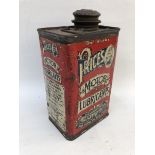 A Price's Motor Lubricants rectangular quart oil can with remains of paper label to the reverse.