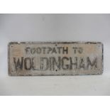 An original aluminium rectangular sign - Footpath to Woldingham, 28 1/2 x 10".