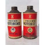 Two Price's Motorine cylindrical tins.