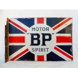 An early BP Motor Spirit Union Jack double sided enamel sign with hanging flange by The Flakirk Iron