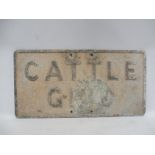 An original cast aluminium 'Cattle Grid' road sign, made by The Royal Label Factory, 27 1/2 x 14".