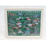 A framed and glazed limited edition print of British racing cars between 1970 and 1996, no. 514/900,