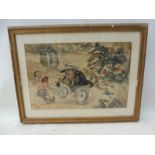 An unusual framed and glazed pastel/charcoal study of a grotesque scene of soldiers, one using an