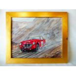 ANDY DANKS - Austin Healey driven by Pat Moss and Ann Wisdom, oil on canvas, signed by the artist to
