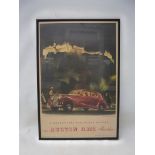 A framed and glazed advertisement for the Austin A125 Sheerline, depicting Edinburgh Castle from