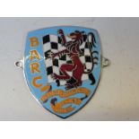 A British Automobile Racing Club enamel shield shaped car badge.