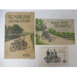 A Sunbeam Motorcycles 1929 season sales brochure, another for 1930 and a postcard showing the