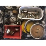 A tray of assorted instruments and parts including Andre Hertford telegauges, an ignition switch