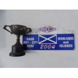 A Frazer Nash silver plated trophy and a Frazer Nash 2004 Raid rally plaque.