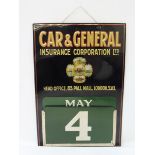 A Car and General Insurance Corporation Limited tin fronted calendar with central image of early