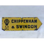 An AA and Motor Union double sided enamel directional sign for Chippenham and Swindon, 30 x 10".