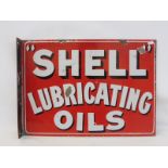 A Shell Lubricating Oils double sided enamel sign with hanging flange, in very good condition