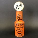 A rare and unusual tinplate money box in the shape of a petrol pump with Pratts globe and in