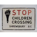 A rectangular double sided road sign - Stop Children Crossing, Shrewsbury Borough Council, 30 x