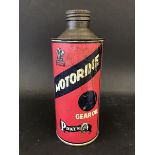 A Price's Motorine Gear Oil cylindrical quart can.