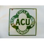 An Autocycle Union Repairer double sided enamel sign, in good condition, 18 x 18".