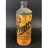 A Pratts Motor Oil Extra Heavy Grade cylindrical quart can.