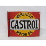 A Wakefield Castrol Motor Oil double sided enamel sign with hanging flange, in near mint
