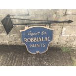 A Robbialac Paints double sided cast metal hanging Agency sign on bracket, 18 3/4 x 20 1/2" (