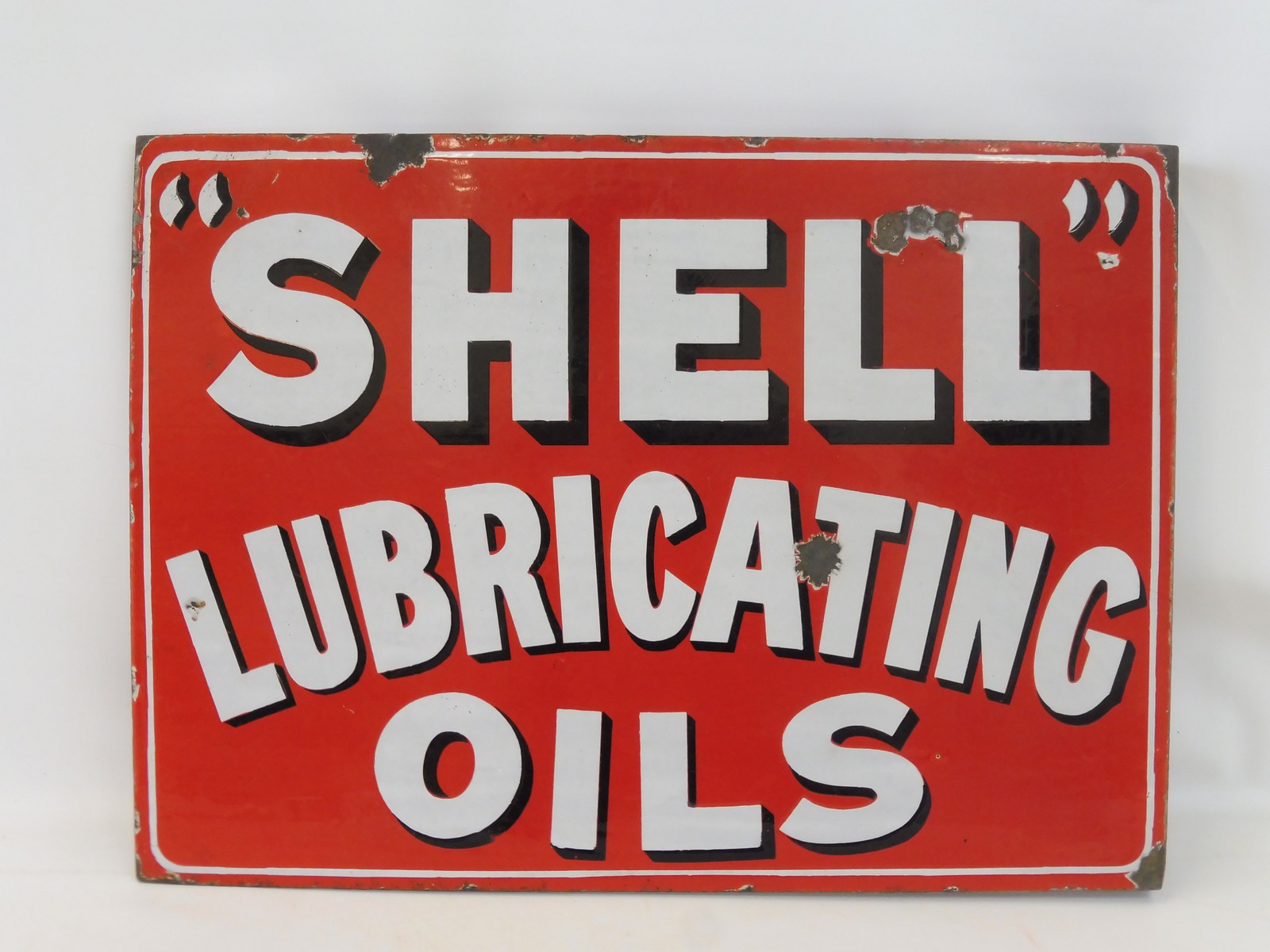 A Shell Lubricating Oils double sided enamel sign with hanging flange, in very good condition - Image 2 of 2