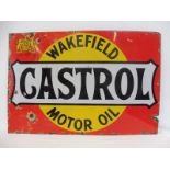 A Wakefield Castrol Motor Oil rectangular enamel sign, 30 x 20".