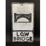 A Low Bridge rectangular aluminium road sign missing integral glass reflectors, 12 x 21 1/4".