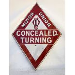 A Motor Union concealed turning lozenge shaped enamel sign of good colour, with some restoration, 22