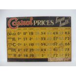 An early Wakefield Castrol 'Prices from bulk' rectangular tin sign, 19 x 13 1/4".