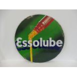 An Essolube pictorial circular double sided enamel sign with some restoration, 30" diameter.