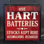 A Hart Batteries glass fronted lightbox, 20" wide x 20" high x 6" deep.