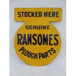 A Ransomes Plough Parts Stocked Here double sided enamel sign, in near mint condition, 15 x 19".