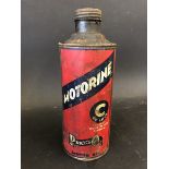 A Motorine C-Deluxe Grade cylindrical quart can.