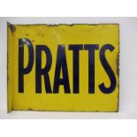 A Pratts rectangular double sided enamel sign with hanging flange, 21 3/4 x 18".