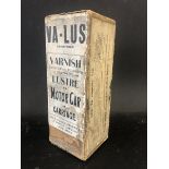 A boxed Va-Lus bottle of varnish for reviving the lustre on motor cars or carriages.