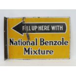 A National Benzole Mixture double sided enamel sign with hanging flange, 18 x 12".