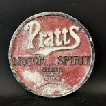 A Pratts Motor Spirit with Ethyl circular cast aluminium plaque, 10 1/2" diameter.