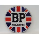 A good BP Motor Spirit union Jack enamel sign of rare circular size, some professional