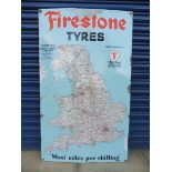 A Firestone Tyres map of England and Wales enamel sign, 28 3/4 x 48".